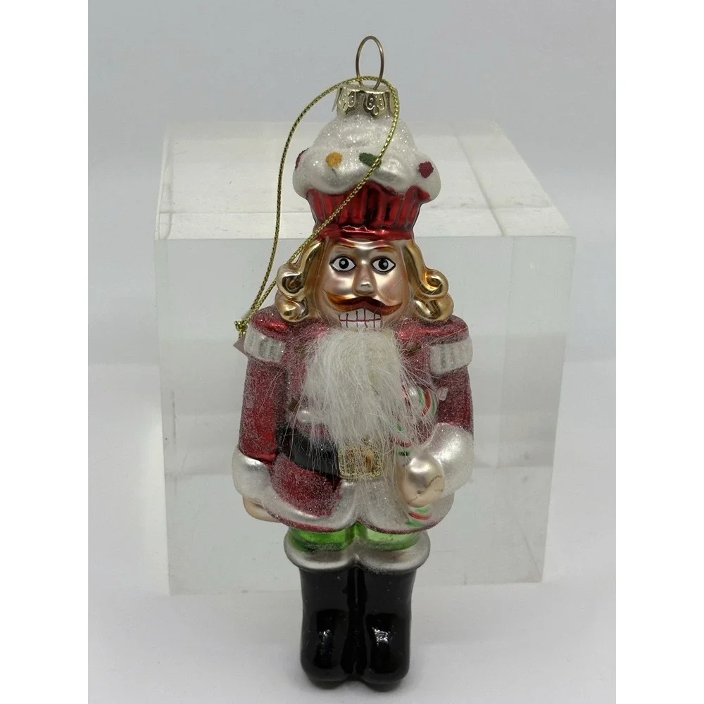 Vintage Bearded Nutcracker With Cupcake Hat Blown Glass Ornament Xmas New tag